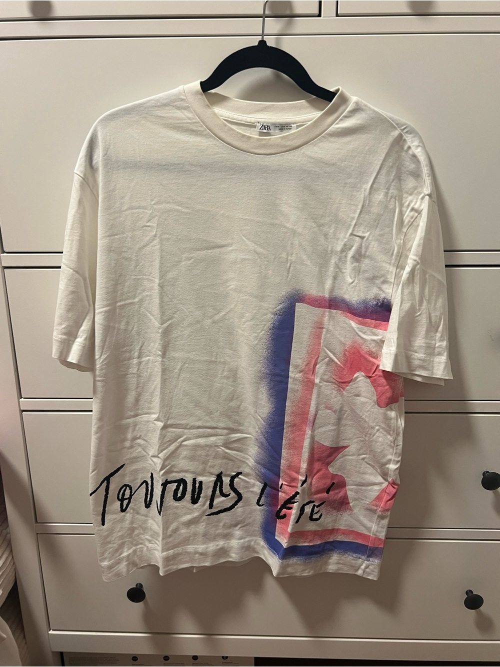 Zara White Short-Sleeve Tee with Pink & Purple Graphic